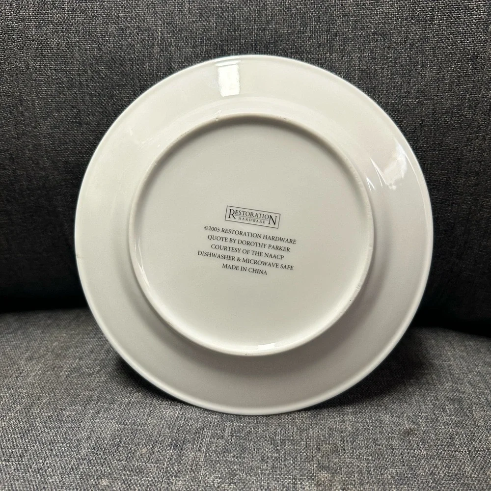 RESTORATION HARDWARE PLATES WITH QUOTES FROM DOROTHY PARKER